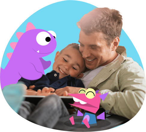 A father with his son learning together with Fluentkids!